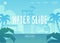 Water slide banner for aqua park website, amusement park attractions