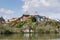 Water slide on the shoreline of a pond, Cunningham Lake, San Jose, south San Francisco bay, California