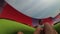 Water slides pov. Guy with girl on the inflatable circle descends from the water slides. Slow Motion
