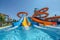 Water Slides at Water park During a Summer Day