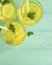 Water soda lemon organic , sugar freshness mint summer on a blue wooden background