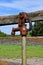 Water spigot along a wood fence