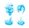Water splash different shape. Falling aqua jet with bubble and drops. Wet wave energy bright motion