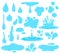 Water splash. Dripping water, tear blob and waters swirls, fluid droplets, clear aqua elements isolated vector icons