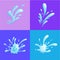 Water splashes on colorful backgrounds. Cartoon water waves in motion. Flat style vector