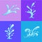 Water splashes on colorful backgrounds. Cartoon water waves in motion. Flat style vector