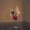 Water splashes, glass, strawberry