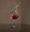 Water splashes, glass, strawberry