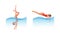 Water Sports Set, Woman in Red Swimsuit Jumping into the Water and Swimming Cartoon Vector Illustration