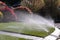 Water sprays from an automatic sprinkler system