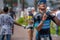 Water station with runners at the Cozumel half Ironman 2017