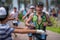 Water station with runners at the Cozumel half Ironman 2017