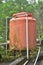 Water storage drums, rain water barrel. watering the garden. Water saving. Water supply for dry summer. Rainwater drainage