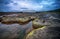 Water Stream with colourful moss laden rocks near Daithlen bridge near Cherrapunjee,Meghalaya,India