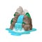 Water streams falling from rocks cartoon waterfall