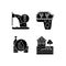 Water stress black glyph icons set on white space