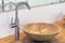 Water-supply faucet mixer and sink of natural stone