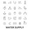 Water supply, pipe, drainage, hvac, pump, irrigation, reservoir line icons. Editable strokes. Flat design vector