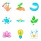 Water supply station icons set, cartoon style