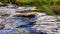 Water surface and colourful stones. Pure clean river water is running. Ð¡louds are reflected in the water.