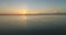 Water Surface Sunset Aerial View. Epic Seascape Boat Float Sea Ripples Horizon Line Background