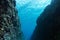 Water surface underwater crevice on ocean floor