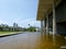 Water surrounds the Hawaii State Capitol Building