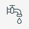 Water Tap with Classic Valve Linear Icon. Faucet and Drop of Water Line Pictogram. Bathroom Symbol for Environment