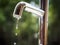 Water tap with water drop outdoor green background