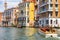 Water taxi sails along the Grand Canal in Venice, Italy