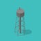 Water tower. Single common watertower building architecture. Vector Isometric illustration.