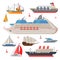 Water Transport Collection, Fishing Boat, Cruise Liner, Sailboat, Vintage Sailing Ship, Motorboat, Sea or Ocean