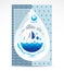 Water treatment company advertising flyer. Global water circulation conceptual design, blue planet.