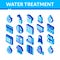 Water Treatment Items Vector Isometric Icons Set