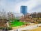 Water turning green for St Patrick`s Day in Myriad Botanical Gardens