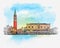 Water view of Venice, Italy. Watercolor sketch