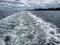 Water wake surface waves behind a boat