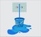 Water waste from running tap. Wastage of  water theme for save water. Spread water on floor from hole bucket