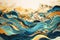 Water Waves of flowing colour from gold and blue tones in an asian paper style created with generative AI technology