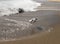 Water waves rushing in sand off the New Jersey Shore