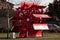 Water wheel of a paddle steamer in red