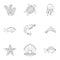Water wildlife icons set, outline style