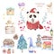 Watercolo cute panda in santa costume. illustration for greeting card, poster, or print on clothes. Christmas and New Year. Winter