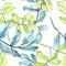 Watercolo green acacia leaves. Leaf plant botanical garden floral foliage. Seamless background pattern.