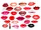 Watercolor 25 painted lips with lipstick red and pink isolated on white set.