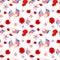 Watercolor 4th of july seamless pattern in red, blue and white colors of US flag. Traditional symbols of memorial day, isolated