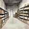 Watercolor of an abandoned filing room full of boxes and papers on the floor