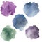 Watercolor abstract blue violet green splashes