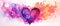 Watercolor abstract heart in pink tones with beautiful artistic streaks and flows on white background. Banner for