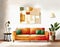 Watercolor of Abstract living room with poster and
